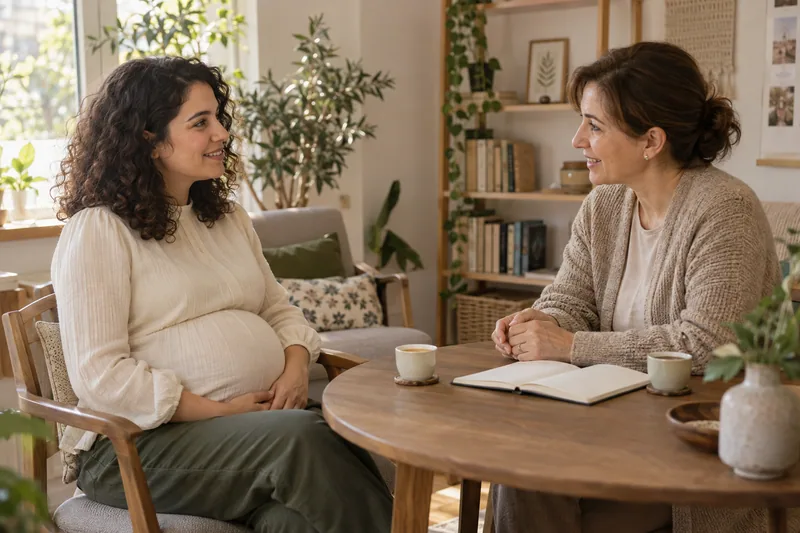 İlk ebe görüşmesinde sorularını paylaşan anne adayı